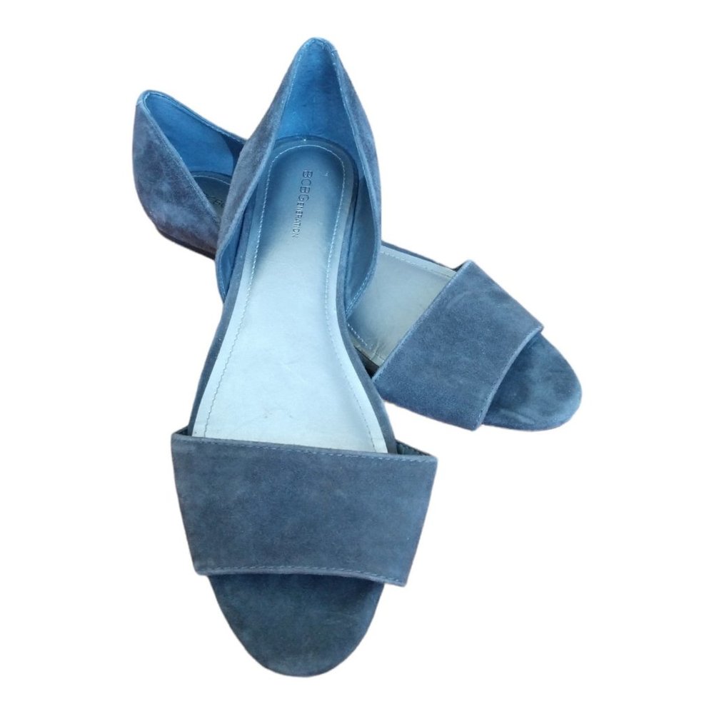 BCBGeneration Grey Suede Peep Toe Flat Size 8 1/2